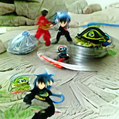 Emo Ninja Battles Alien Beyblade in Anime Style