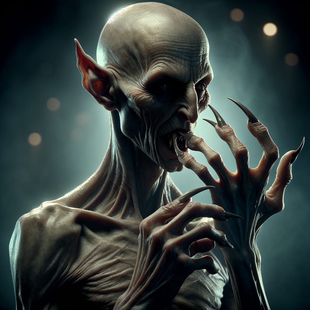 Eerie 20th-Century Vampire Figure in Dark Atmosphere