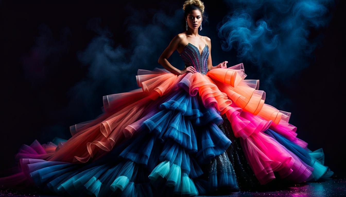 Neon Tulle Gown in Studio Portrait