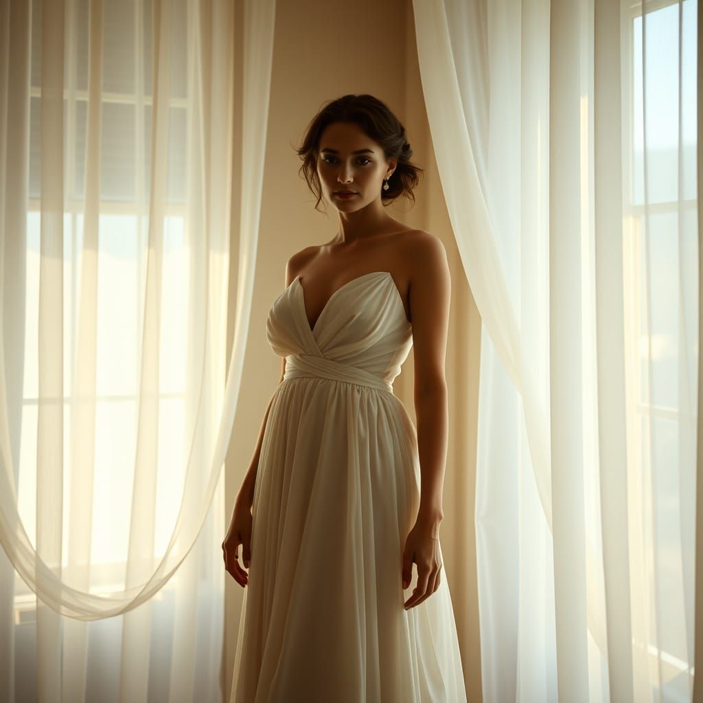 Ethereal Woman in Flowing Gown, Art Nouveau Style