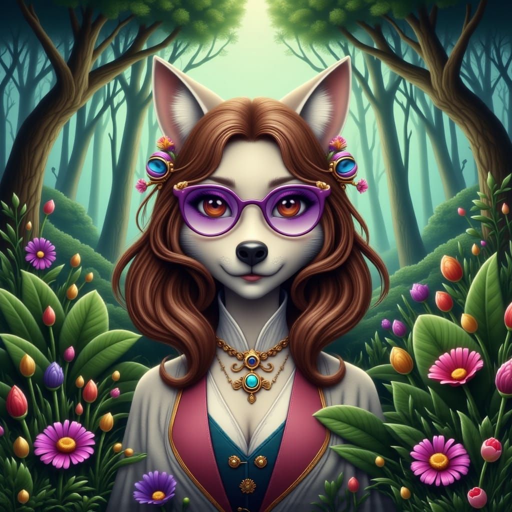 Feminine Wolf in Indonesian Forest, Anime Style