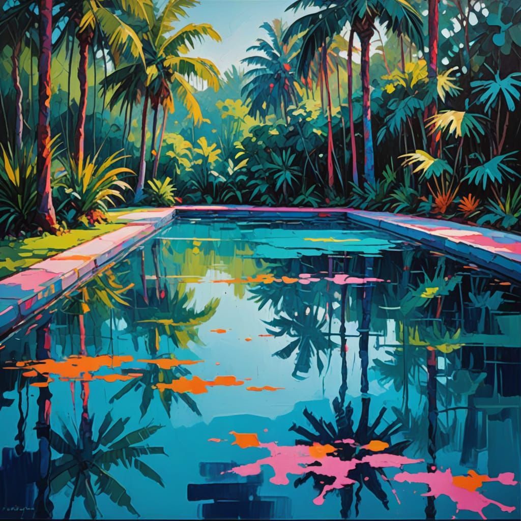 Surreal Blue Oasis in Vibrant Oil Painting Style