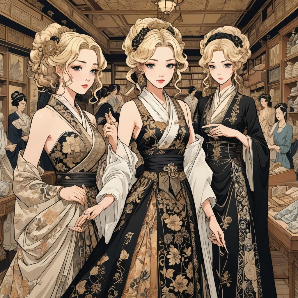 Ukiyo-e and Art Nouveau Princess Shopping