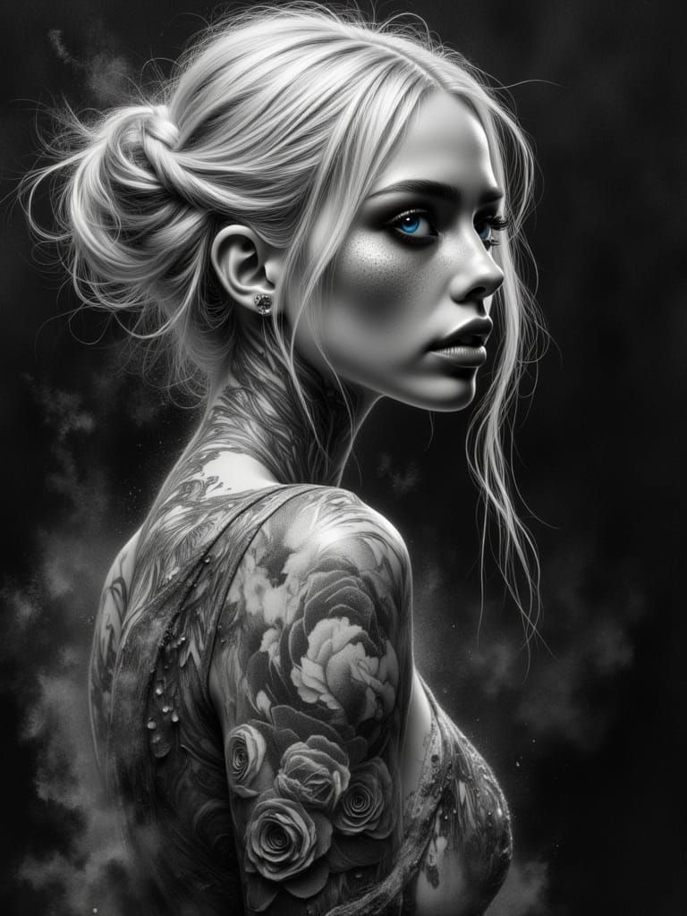 Ethereal Nordic Woman Portrait in Chiaroscuro Style