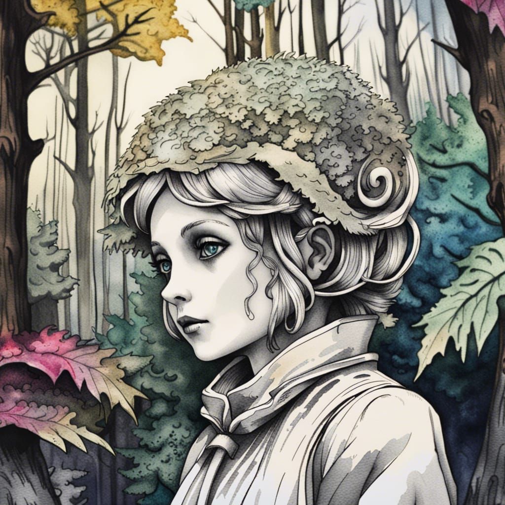 Bizarre Forest Close-Up in Retrofuturist Gothic Style