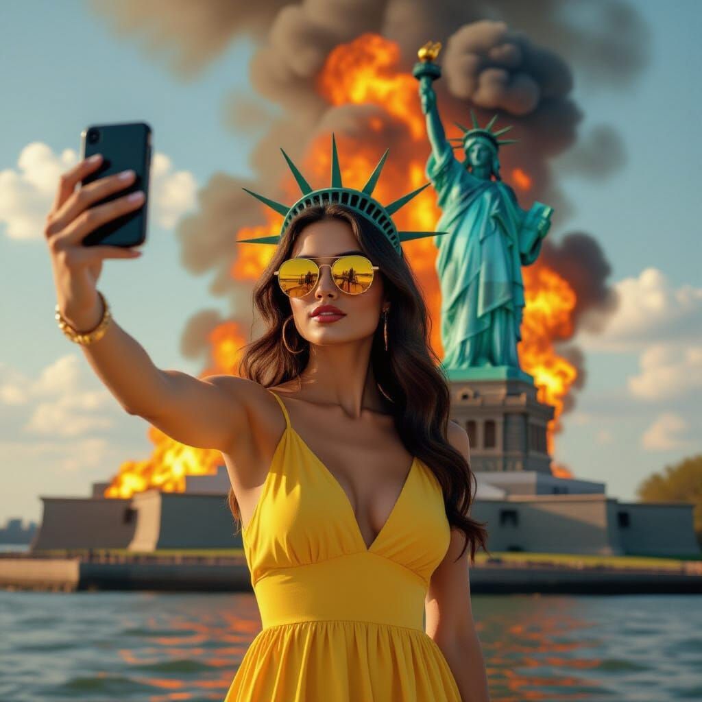 Woman's Selfie Captures Burning Statue of Liberty