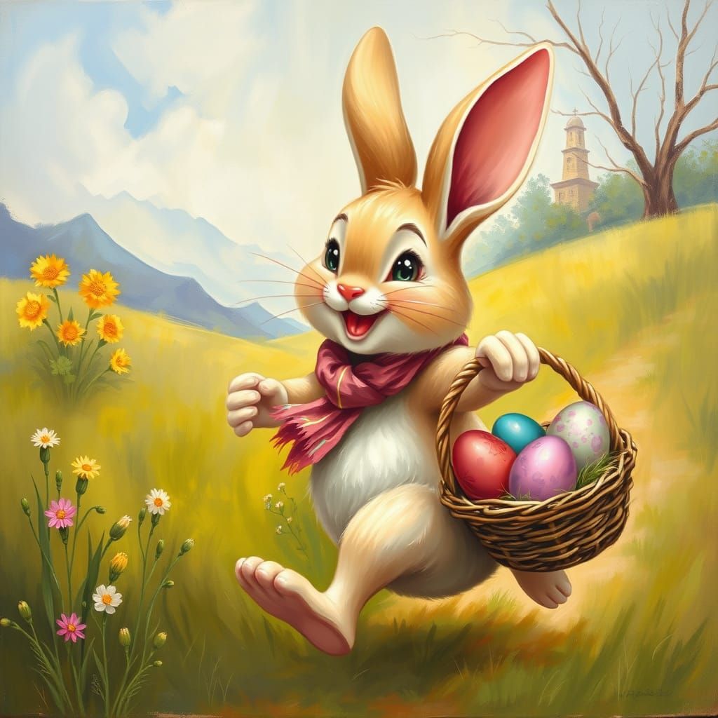 Joyful Easter Bunny in Whimsical Springtime
