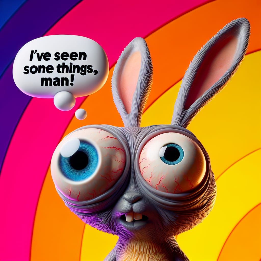 Googly-Eyed Rabbit's Bizarre Visions in 3D Digital Art