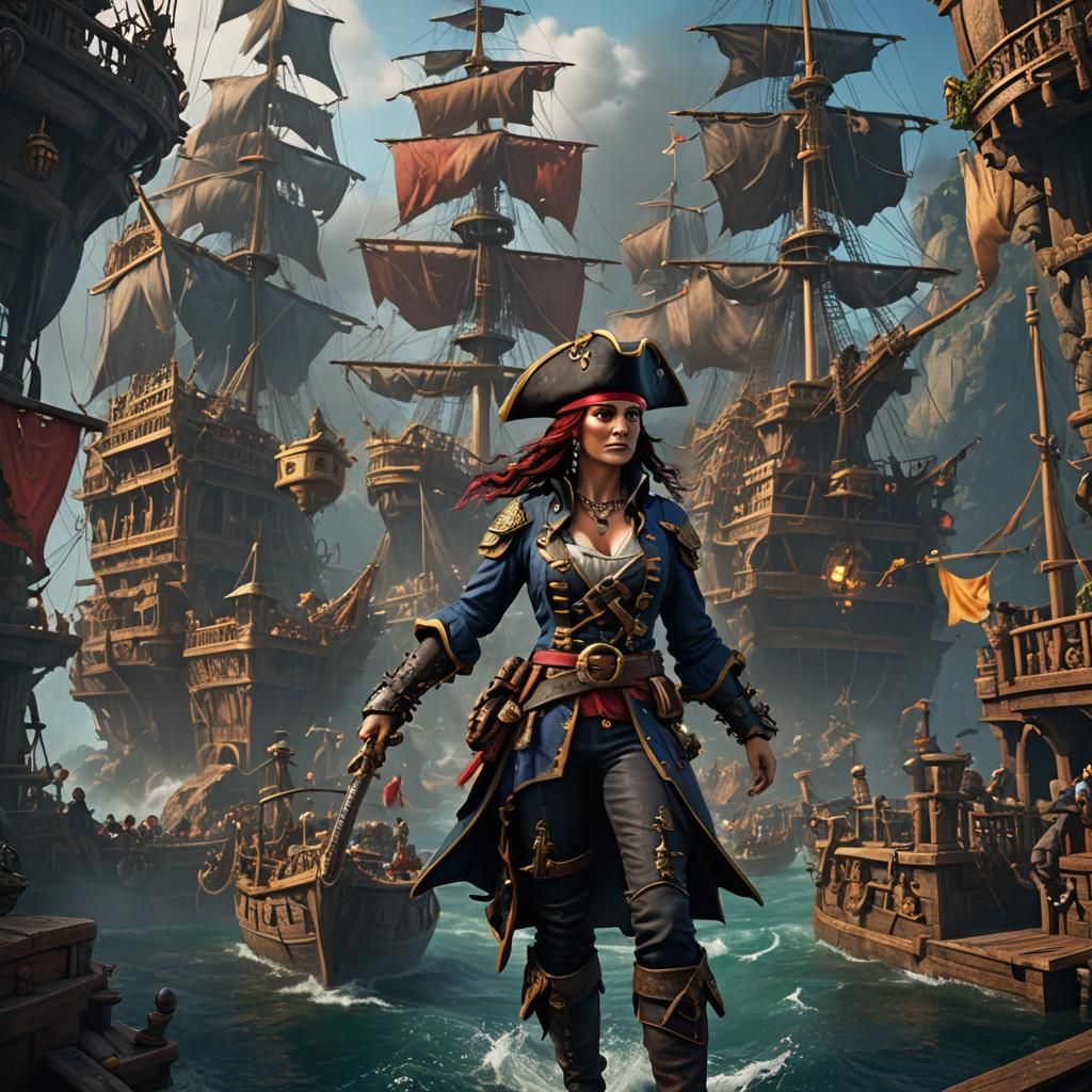 Detailed Pirate Queen Fantasy Concept Art