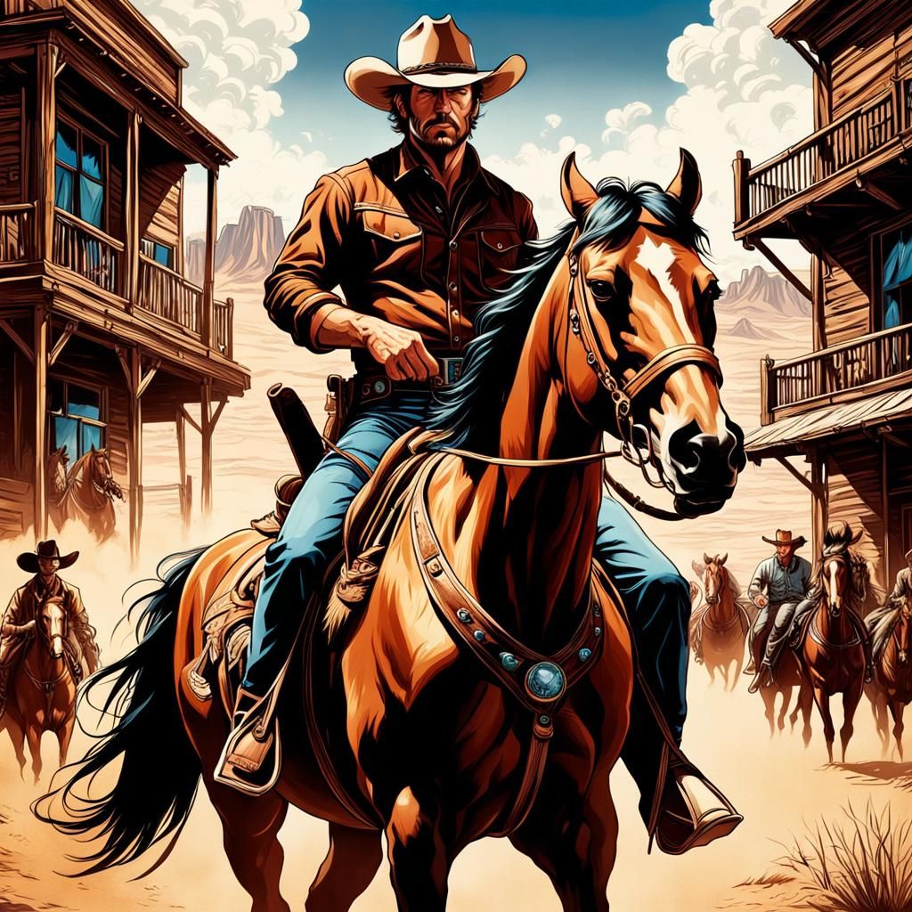 Western Movie Poster: Cowboy King in Comic Art Style
