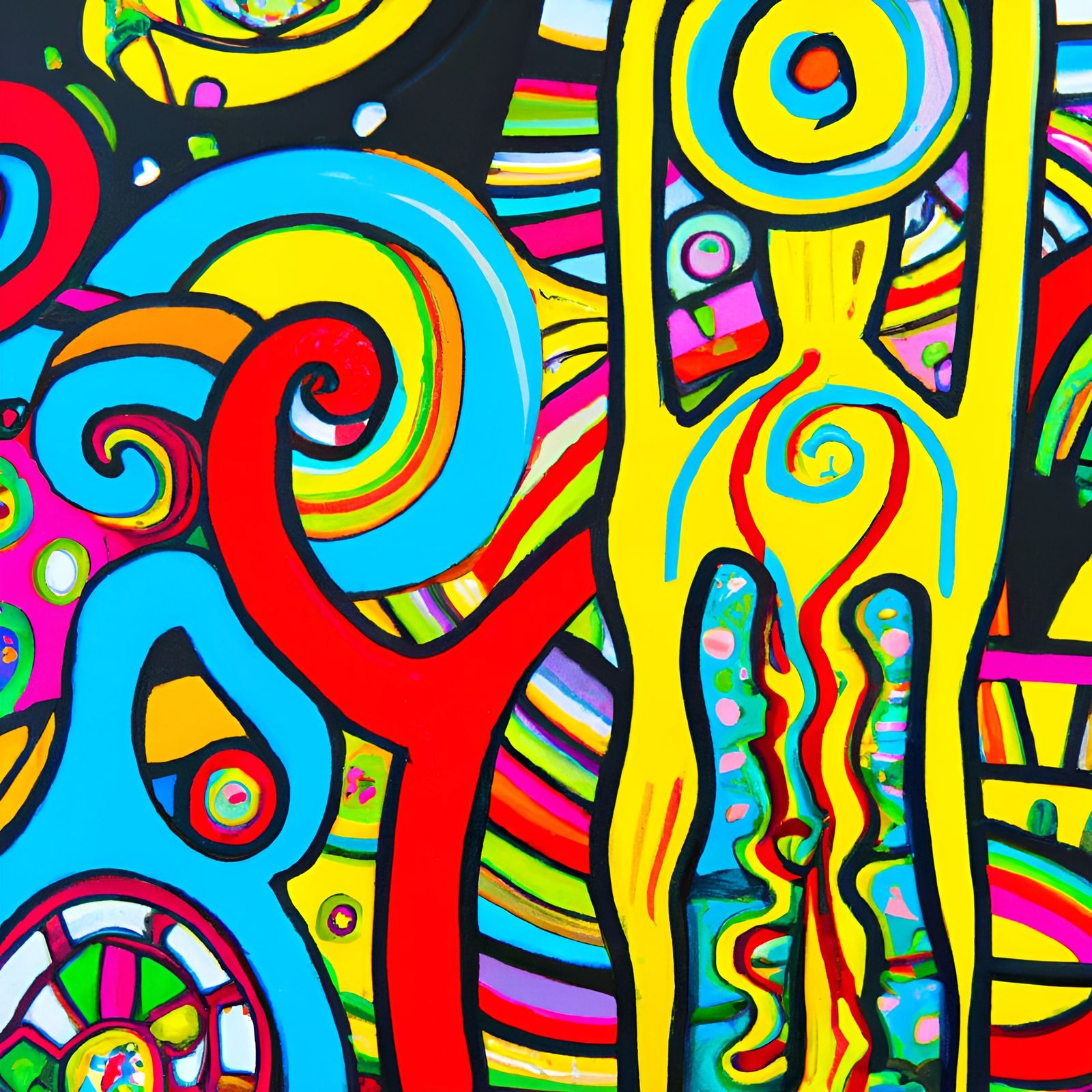 Psychedelic Abstract Painting Inspired by Naive Art