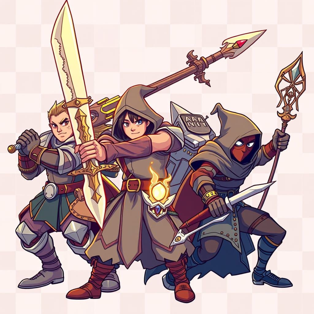 Fantasy Adventurers in Vibrant Cartoon Style
