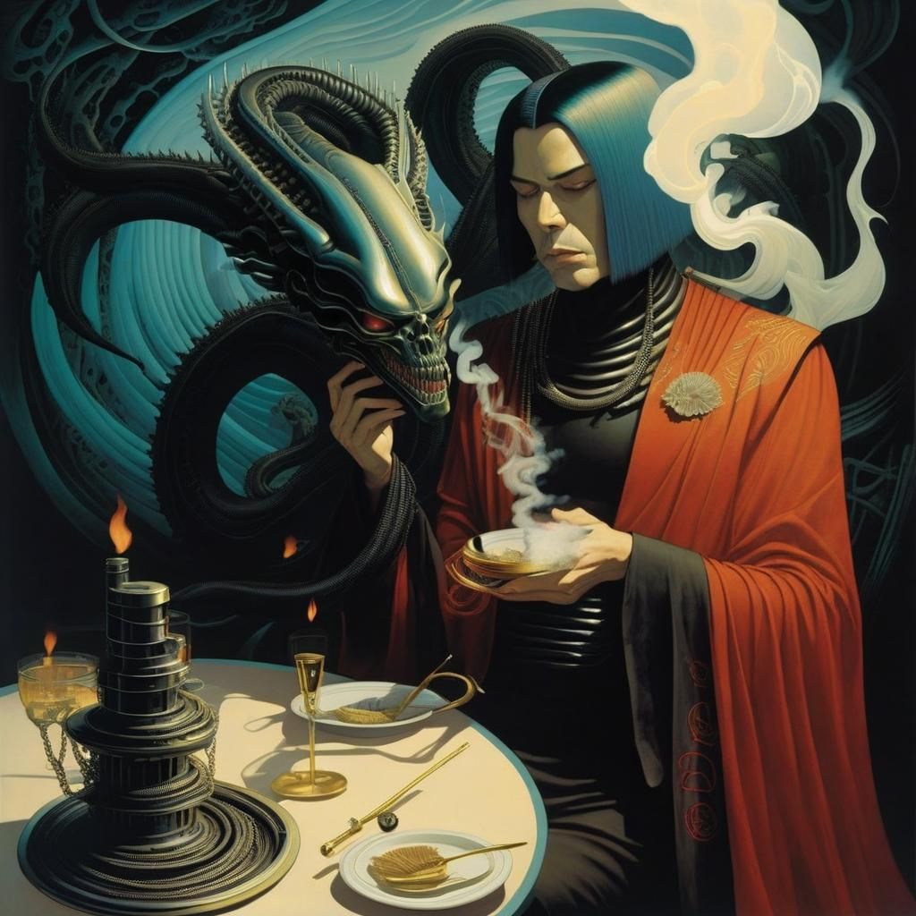 Demonic Chain Smoker in Epic Horror Style