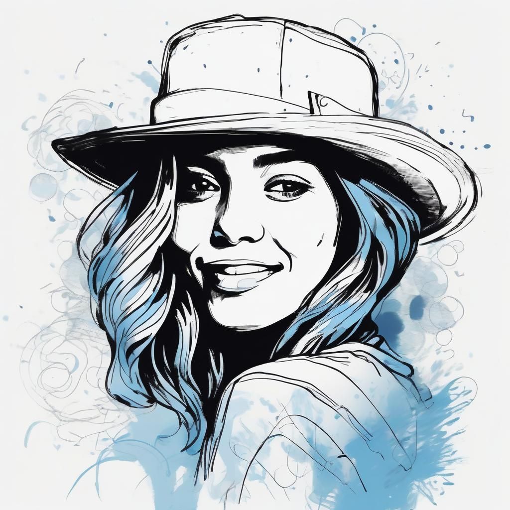 Elegant Ink Sketch of Smiling Woman in Vector Art