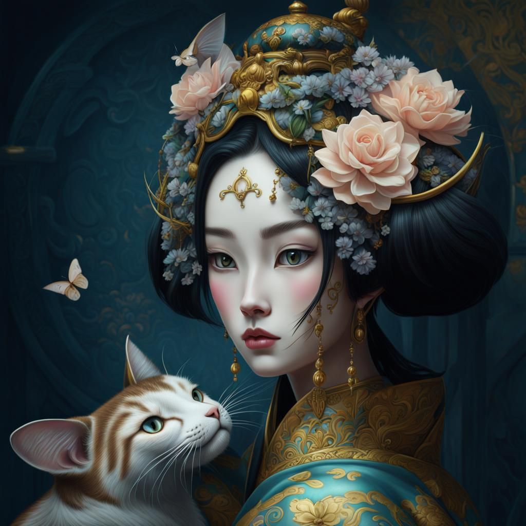 Painting of a woman and a cat