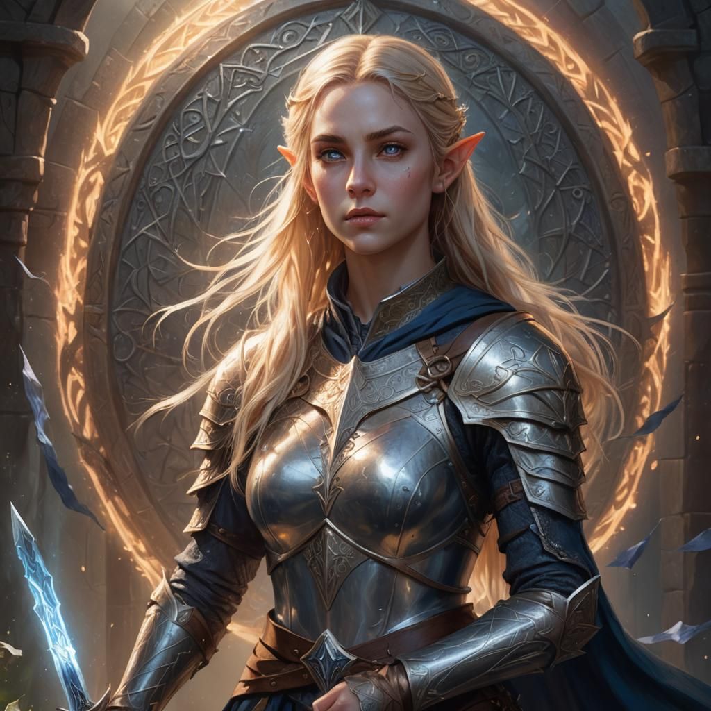 Female Elf Cleric with Morningstar, Fantasy Digital Art