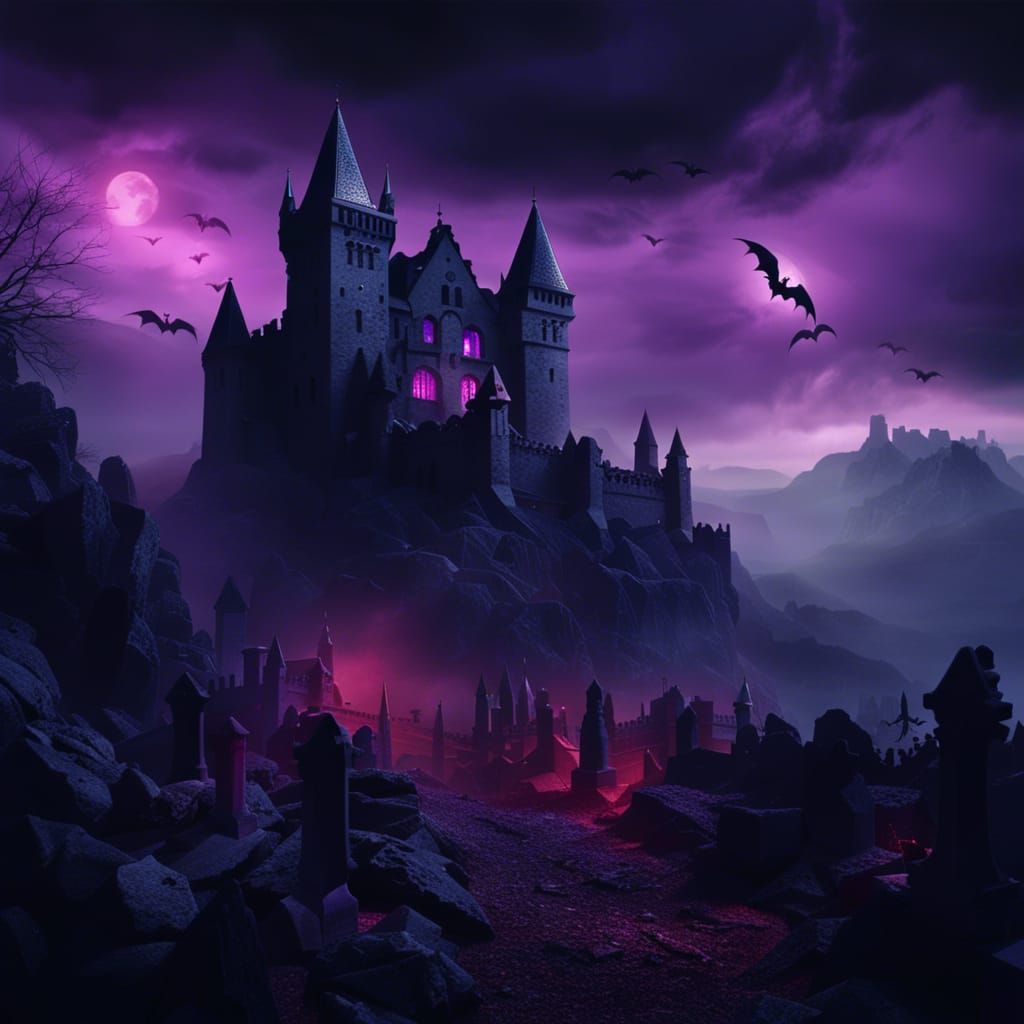 Dramatic Dracula Castle with Purple Glow