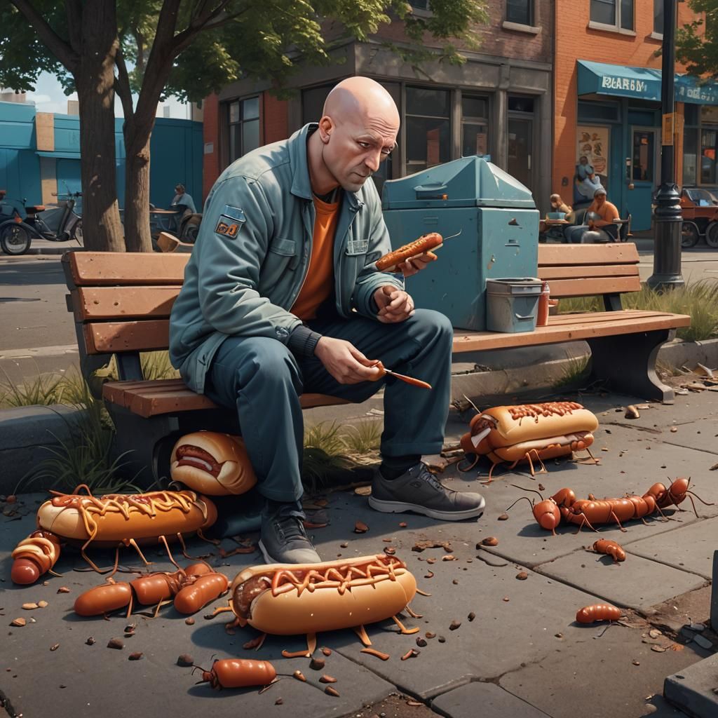 Ants Feast on Hotdog: Banksy-Inspired Street Art