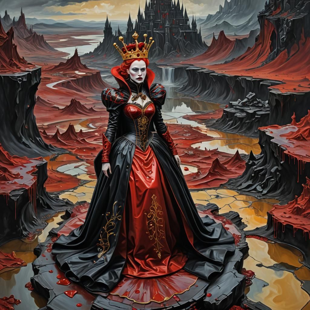 Red Queen in Surrealist Melting Landscape