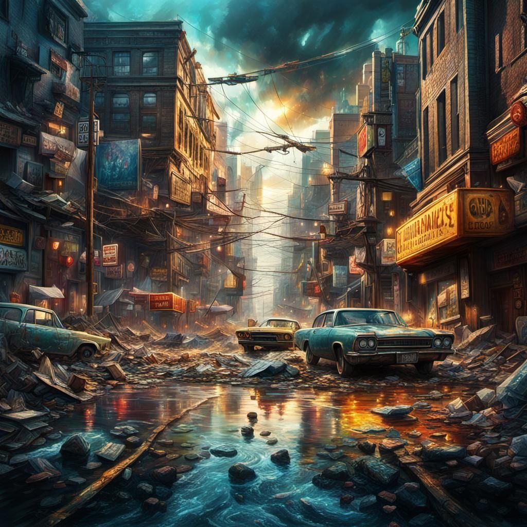 Hyperrealistic Crossroads of Chaos: Cinematic Masterpiece