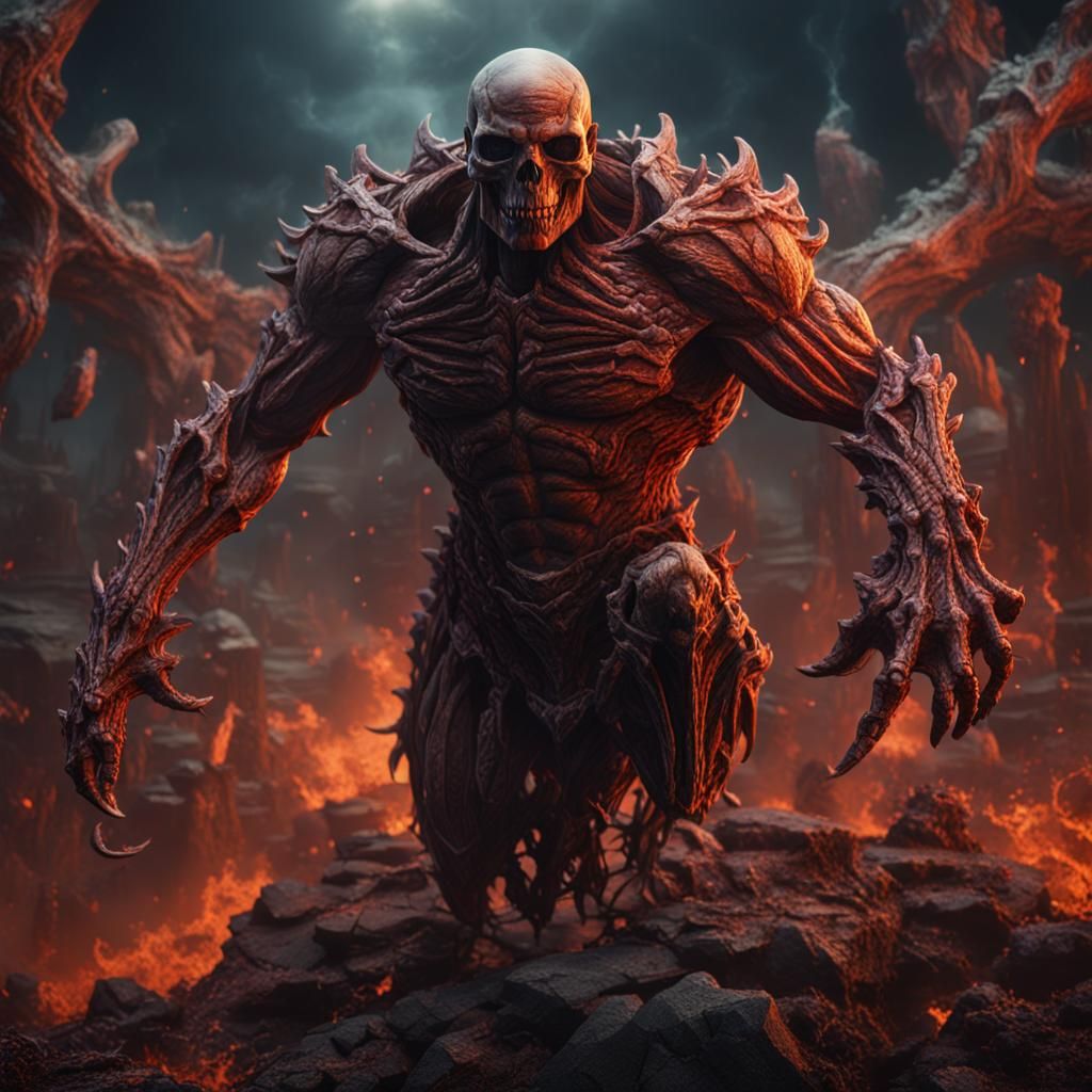 Muscular Skeletons in Hell: Detailed Matte Painting
