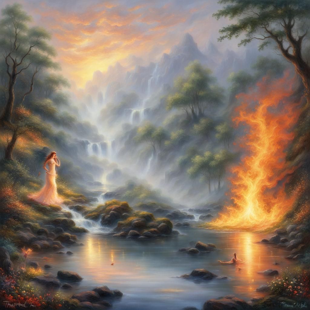 Water Nymph in Fire: Ethereal Fantasy Art