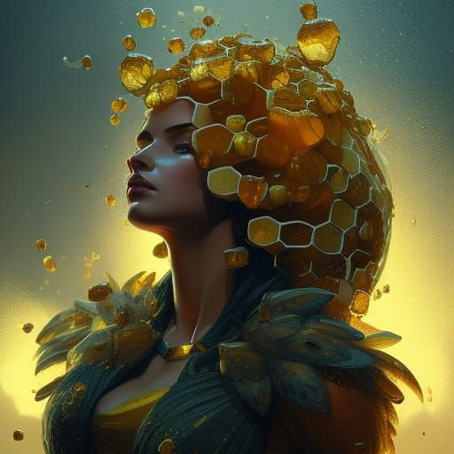 Bee Sorcerer Portrait in Elaborate Honeycomb Attire