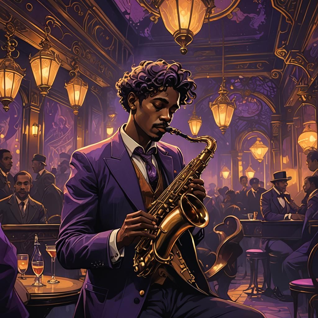 Parisian Jazz Musician in Art Nouveau Dark Fantasy