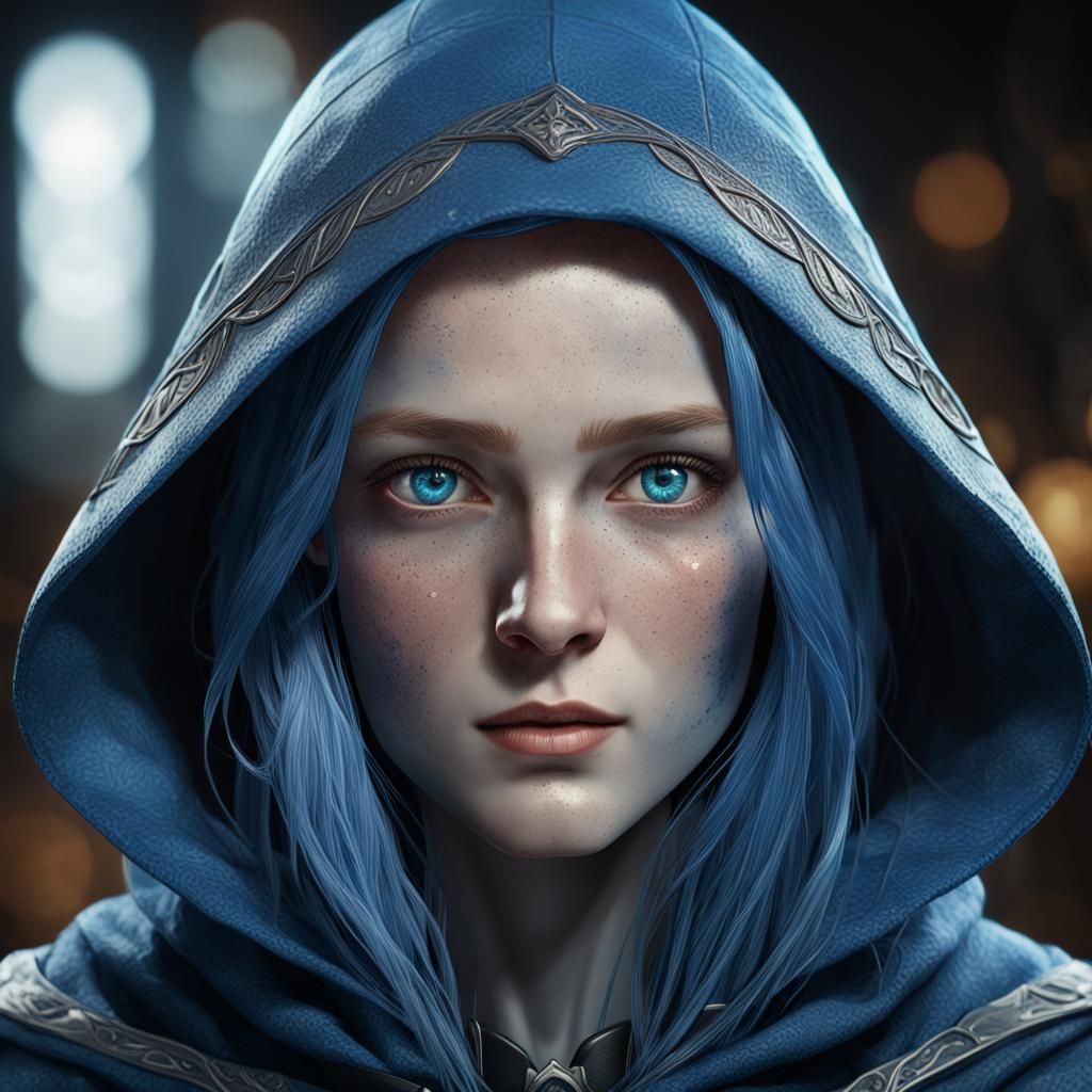 Blue-Haired Woman Portrait in Artgerm Style