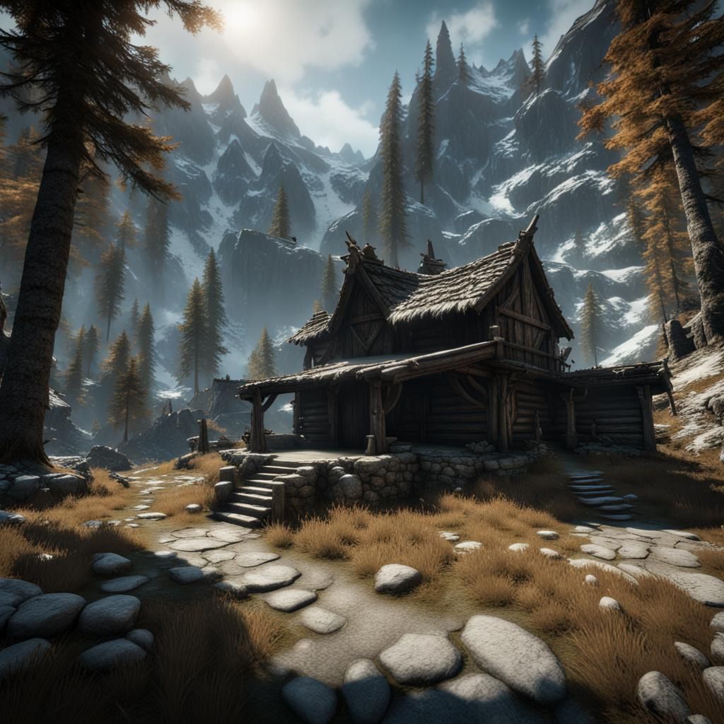Epic Skyrim Scene in 3D Game Style