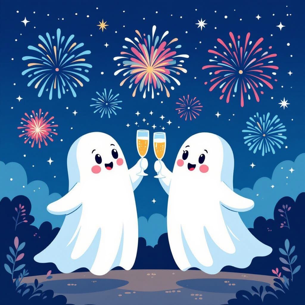 Ghosts Celebrate New Year's Eve With Fireworks