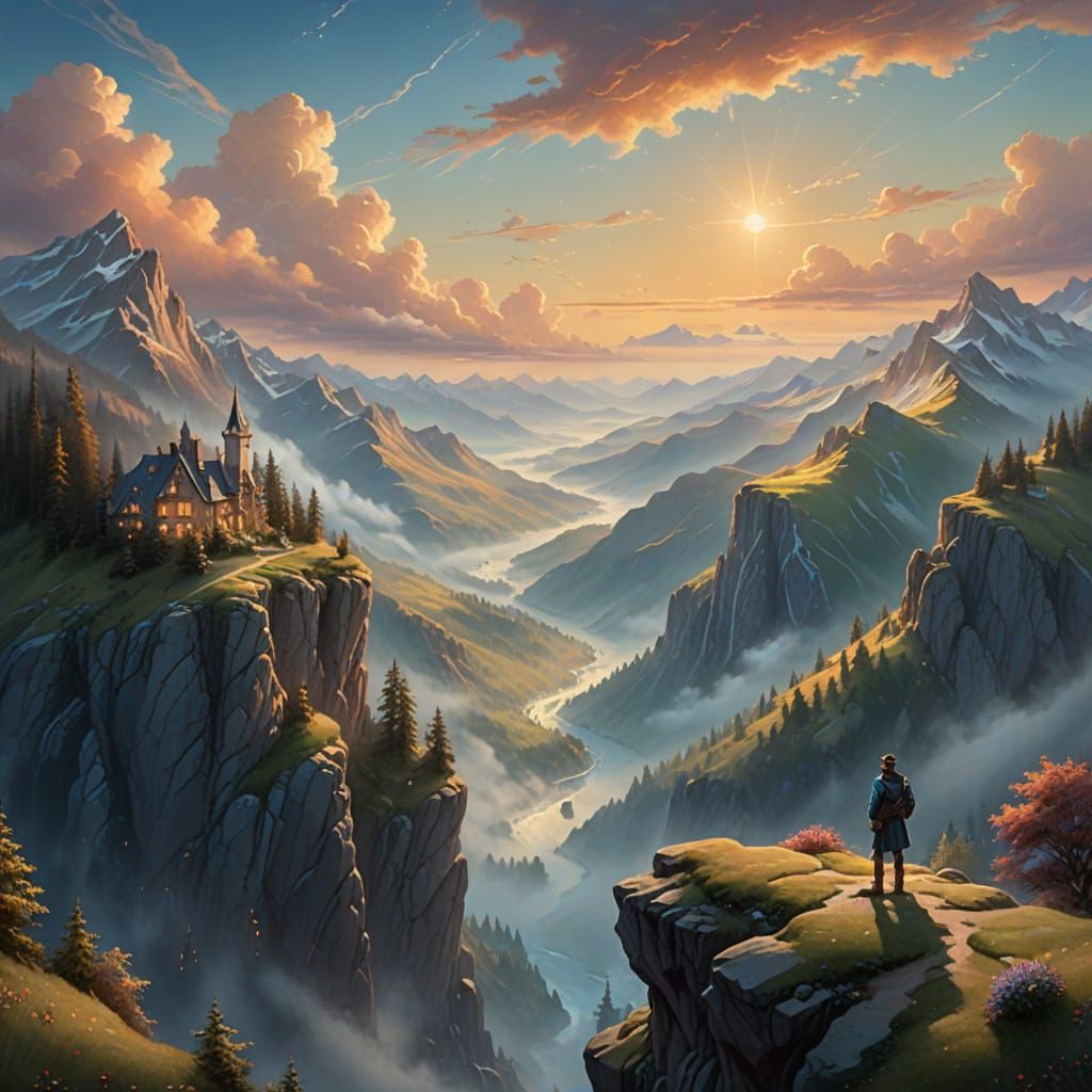 Surreal Fantasy Landscape in Warm, Inviting Style