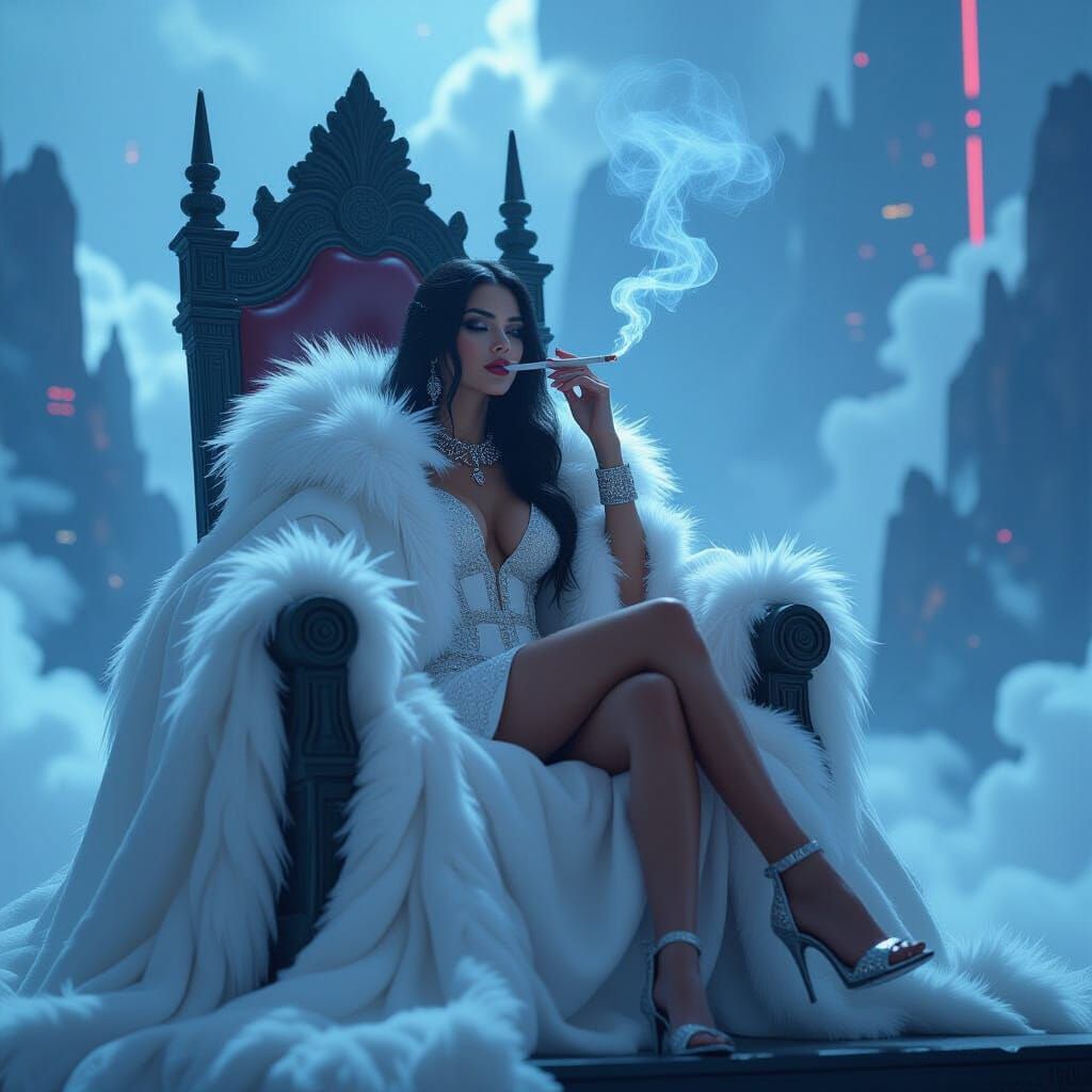 Princess on Throne in Cyberpunk Style