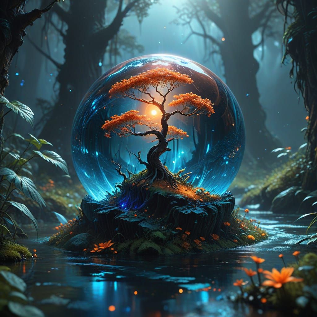 Surreal Glowing Orb Landscape in Hyper-Realistic Style