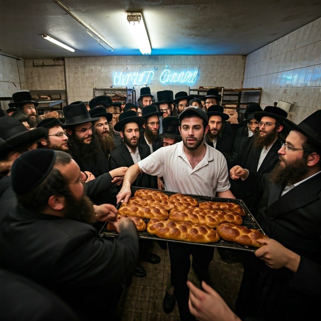 Ultra-Orthodox Men Jostle for Fresh Challah in Vibrant Jerus...