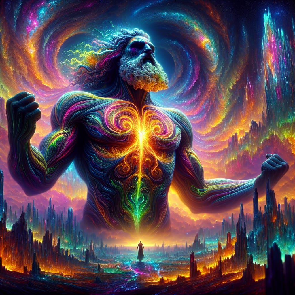 Majestic Zeus in Chiaroscuro Glory, Swirling Shadows and Kal...