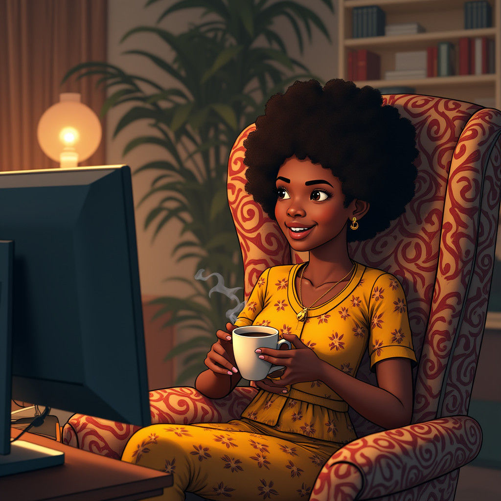 Young Woman Conversing with Computer in Anime Style