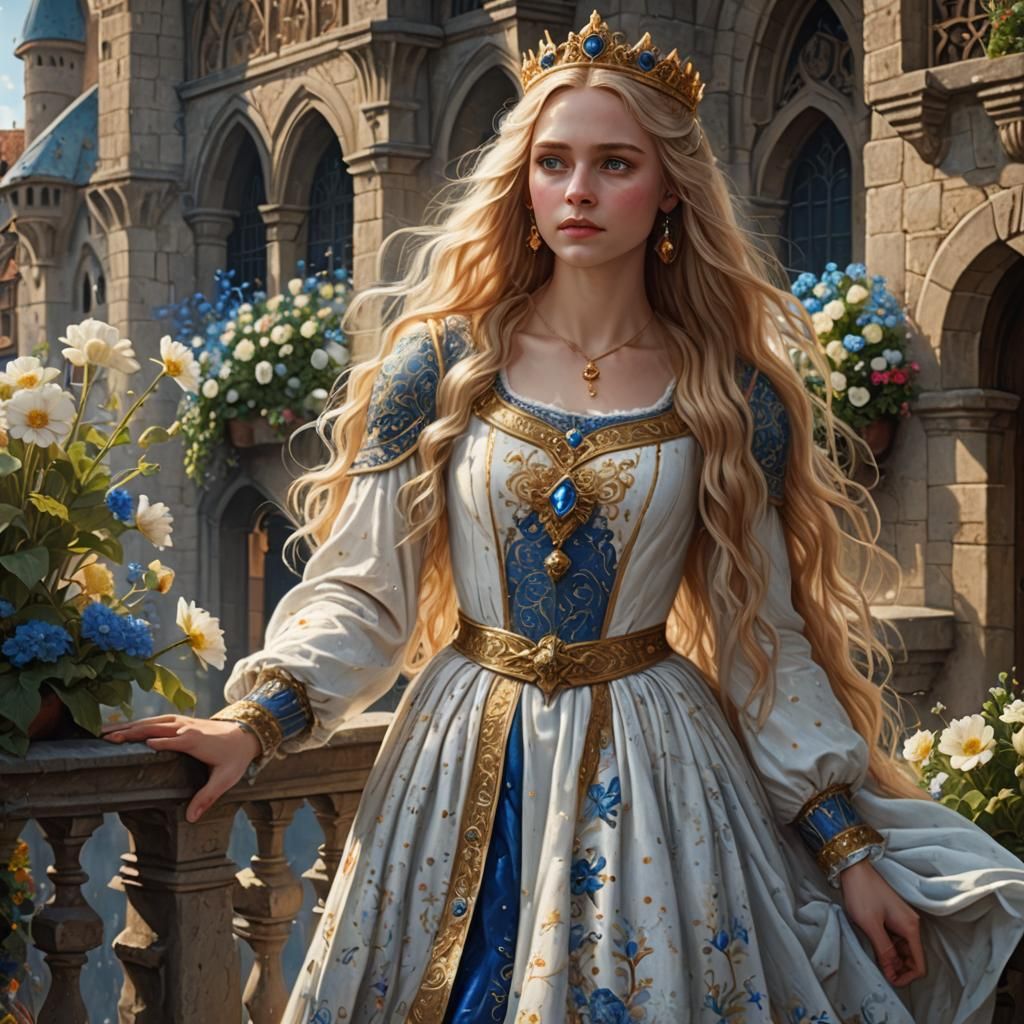 Medieval Princess on Balcony: Hyperrealistic Digital Art