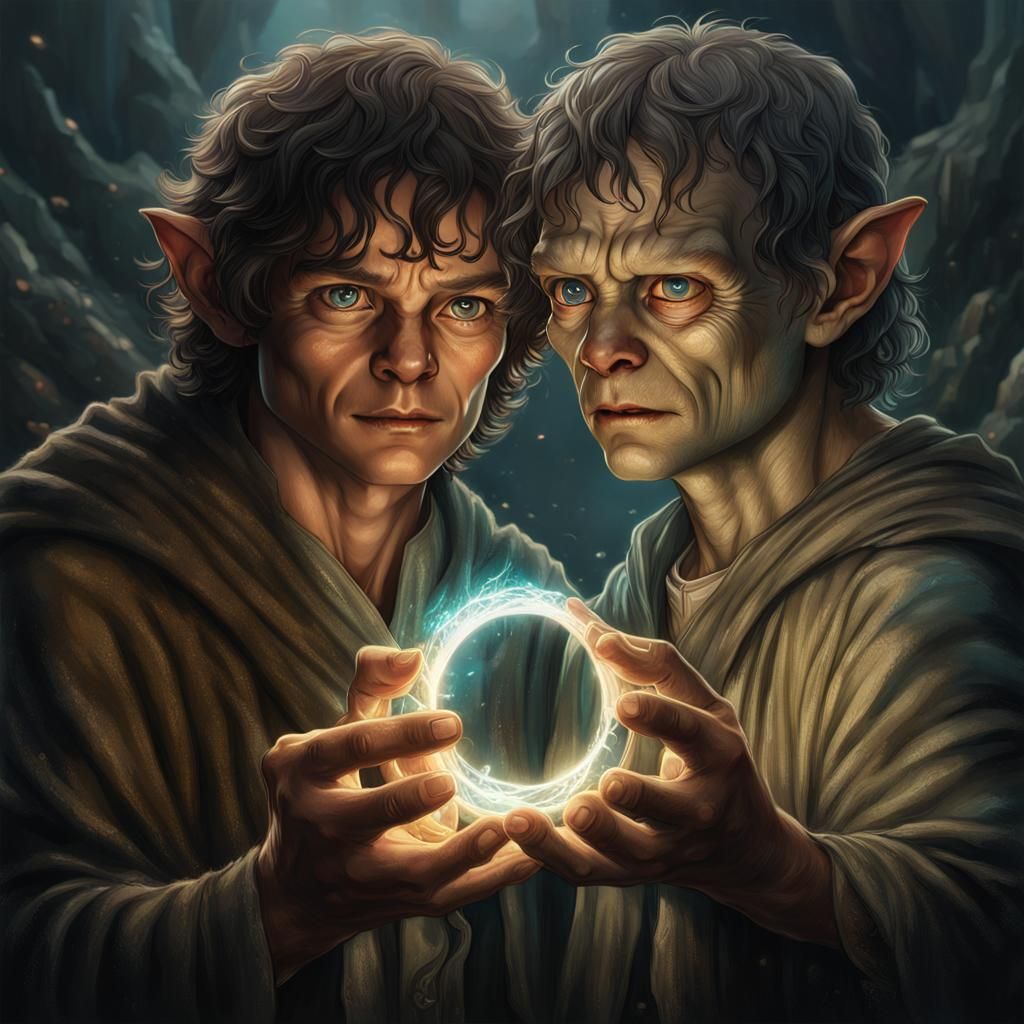Frodo-Gollum Ring Portrait: Artgerm, Rutkowski Style