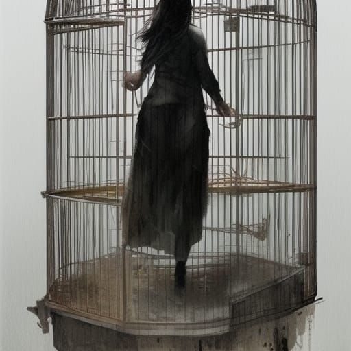 Girl in Bird Cage: Sinister Art