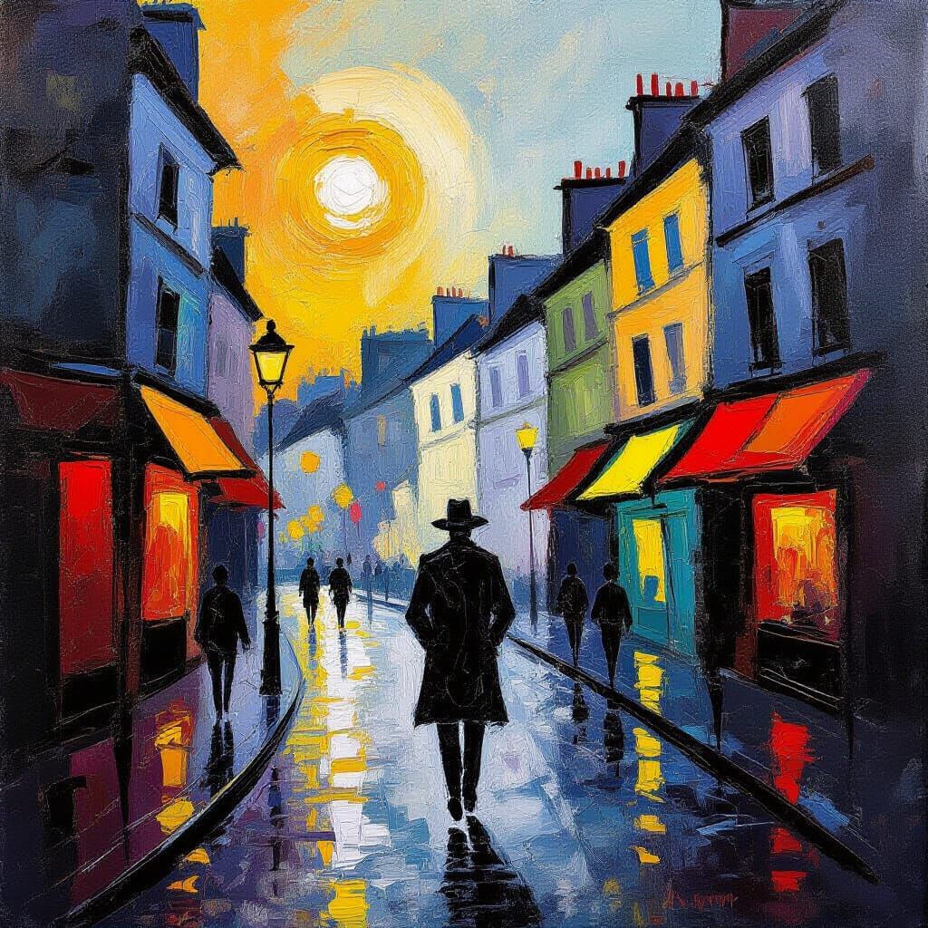 Parisian Street Scene in Abstract Expressionist Style