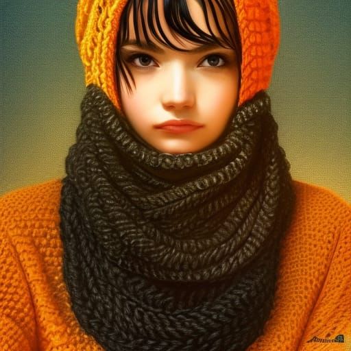 Woman in Crochet Balaclava on Winter Beach