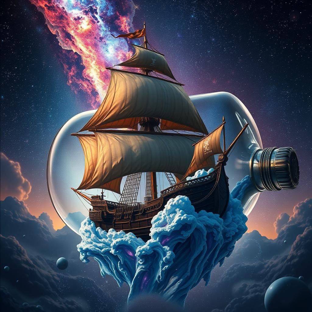 Pirate Ship Emerges from Galaxy Bottle