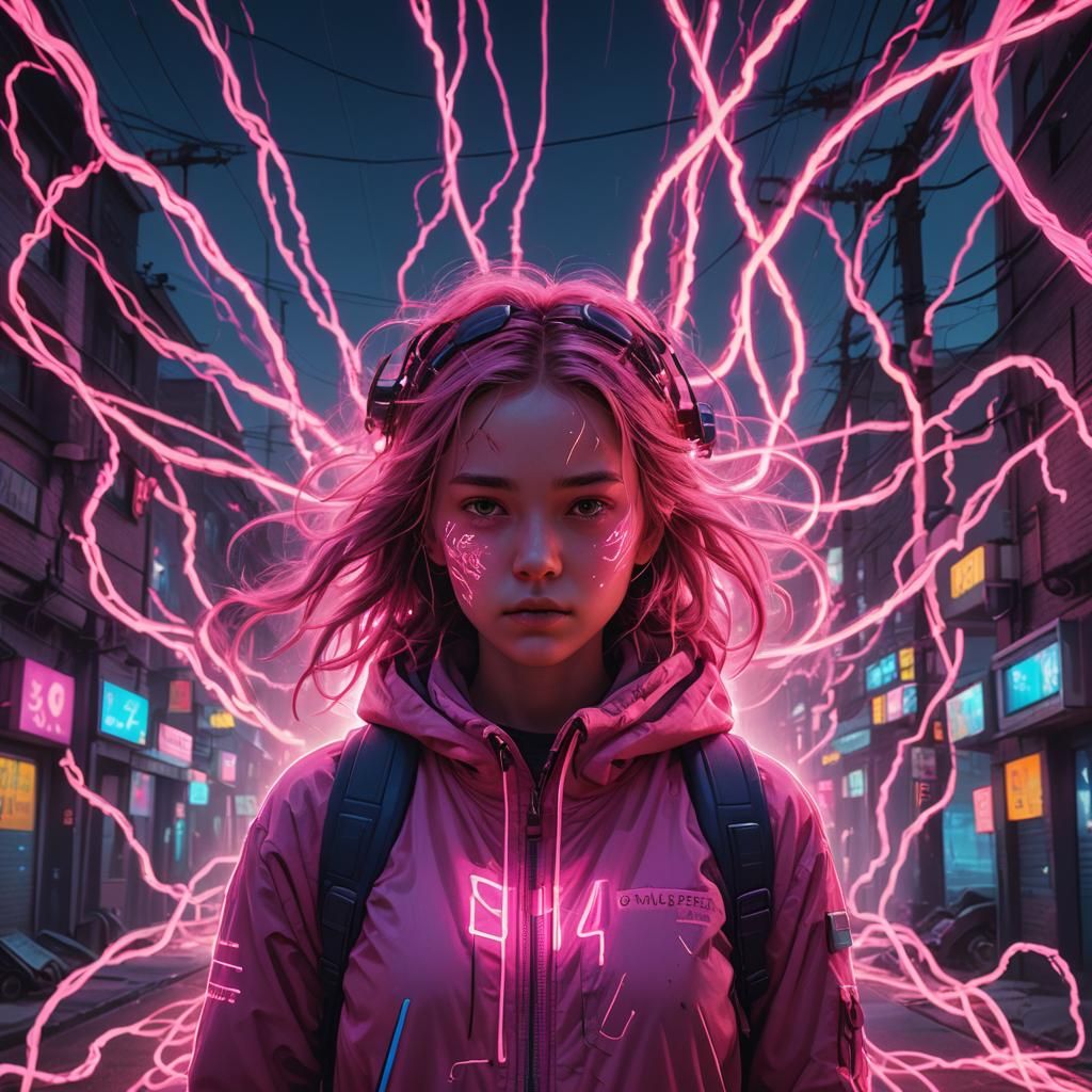 Pink Fluorescent Girl in Vibrant Digital Art Style