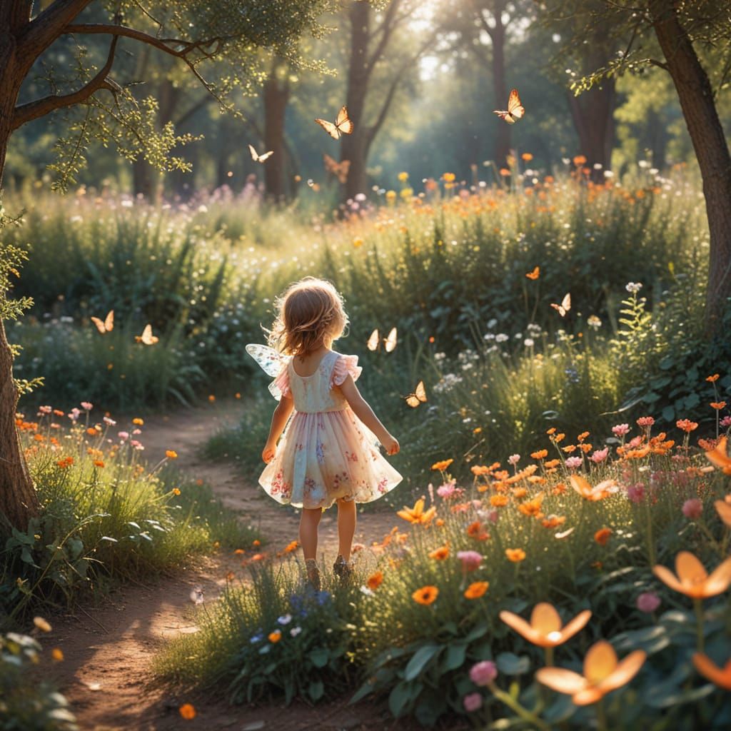 Whimsical Butterfly Girl Watercolor Art