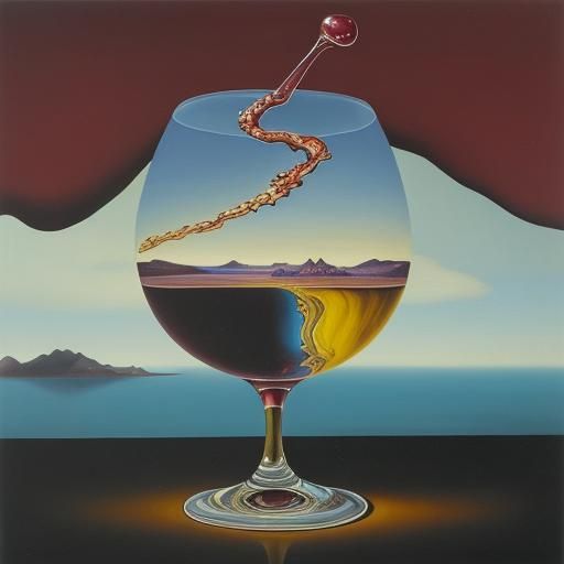 Surreal World in Wine Glass: Dali-esque Oil Painting