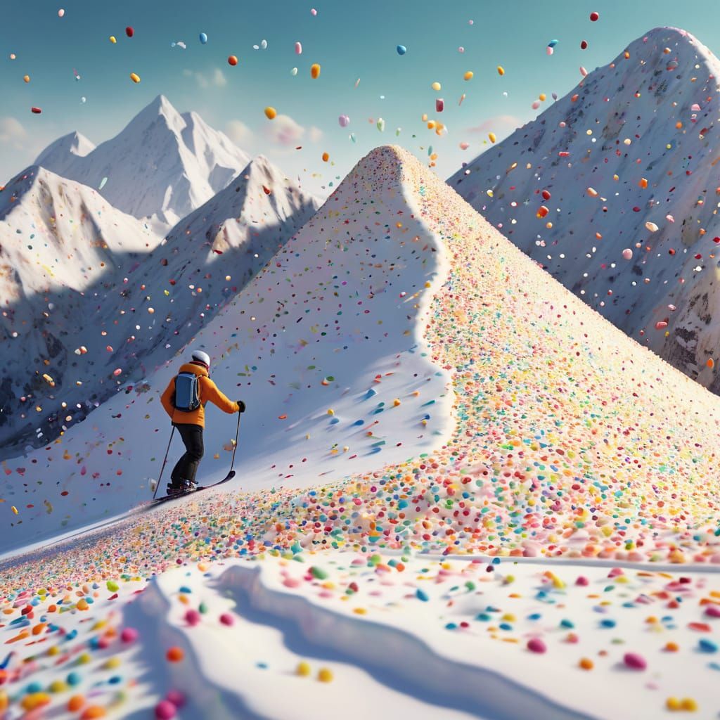 Ice Cream Mountain Skiing: A Digital Oil Painting