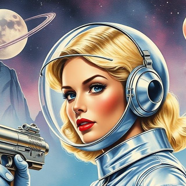 Retro-Futuristic Blond Woman in Space Suit