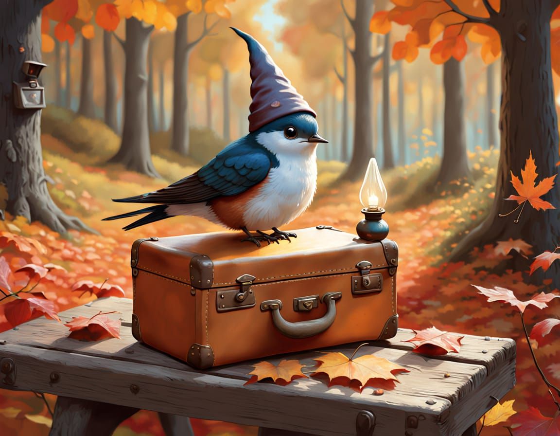 Whimsical Swallow's Autumn Journey in Chalk Style