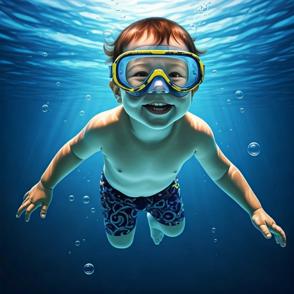 Smiling Toddler Dives into Mythological Waters